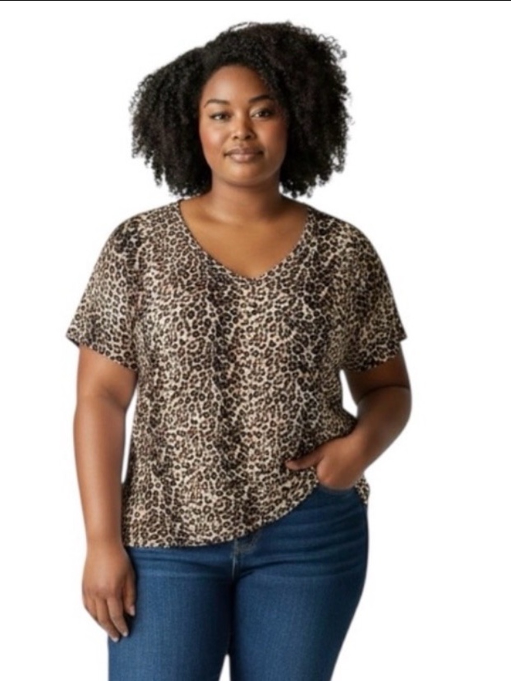 DNA couture Woman Plus Short Sleeve Animal Print V Neckline size 2X